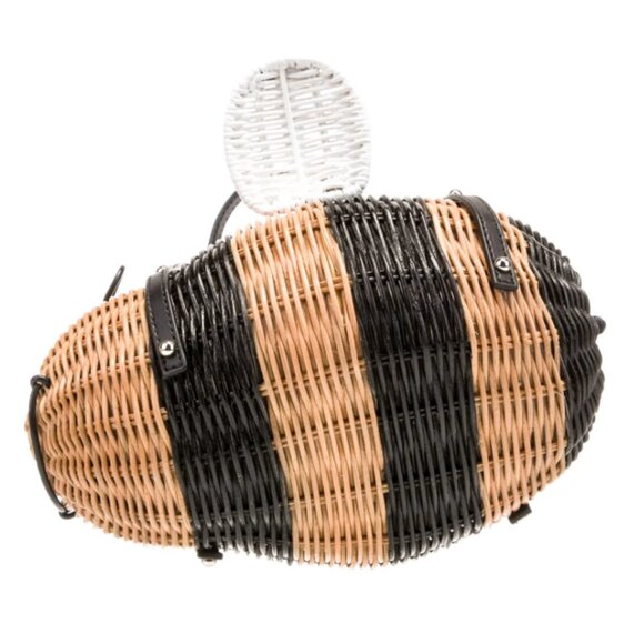 Kate Spade Down the Rabbit Hole Wicker Bee handbag in natural and black wicker - Picture 6 of 14